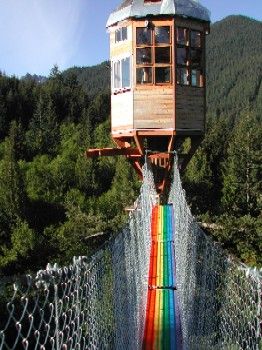 The Rainbow Bridge, fenced in, providing safe access and spectacular views of Mt. Rainier.